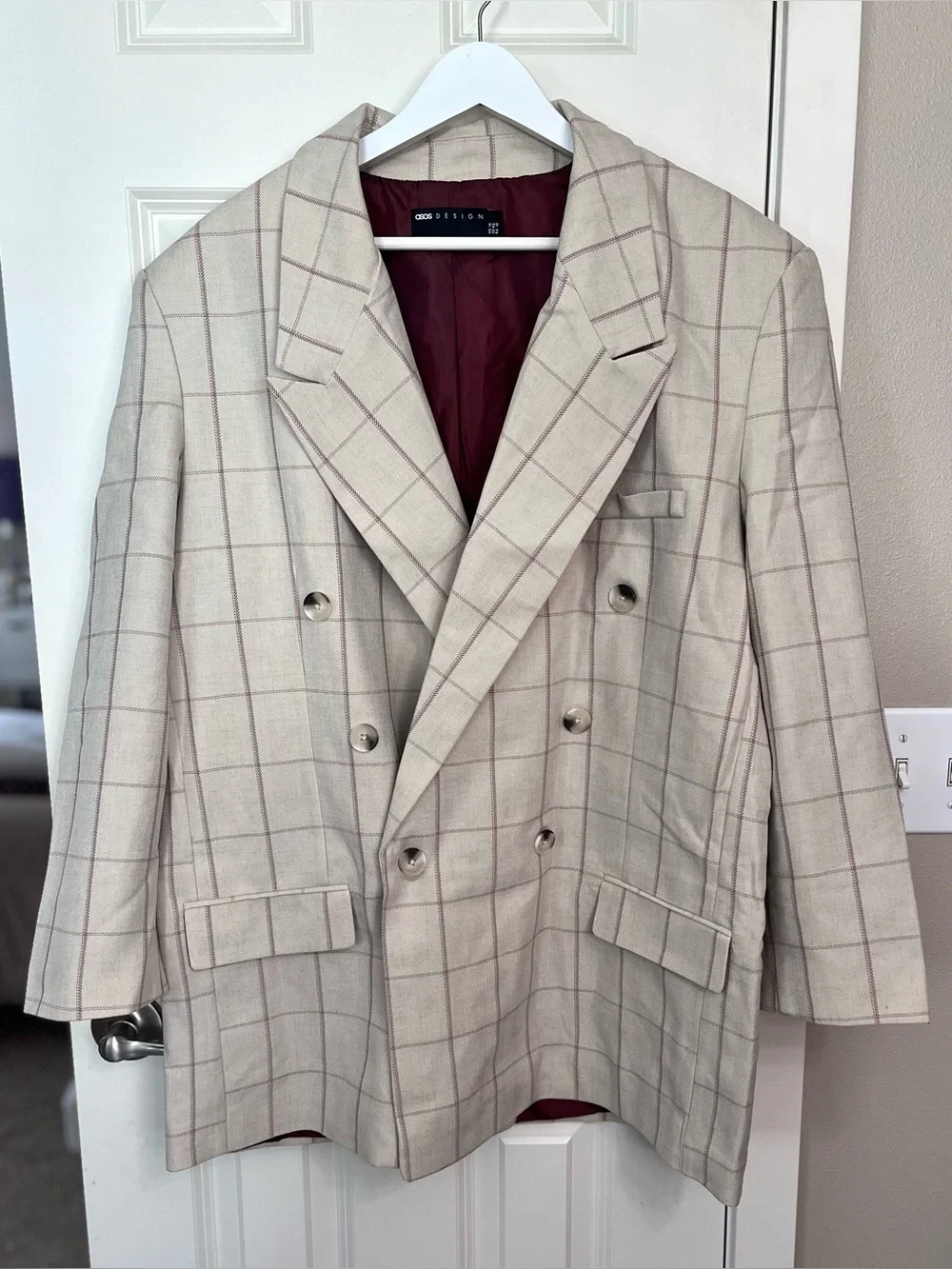ASOS Design Grid Check Oversized Belted Dad Blazer NWOT